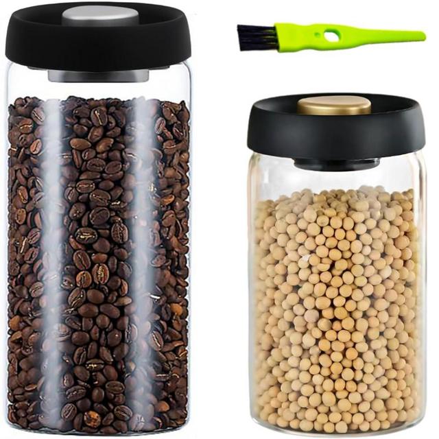 HelpyLife Vacuum Glass Jars with Airtight Lid,Borosilicate Glass Coffee Canister Container,Perfect for Coffee Grounds,Beans,Loose Tea,Candy,Sugar,Nuts,Spices