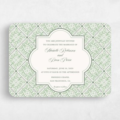 Green Rounded Wedding Invitation - Como Landscape