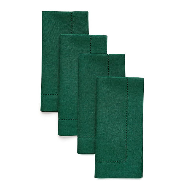 Solino Home Linen Cloth Napkins 20 x 20 Inch – 100% Pure Linen Rainforest Green Dinner Napkins for Winter – Set of 4 Classic Hemstitch, Handcrafted from Europen Flax