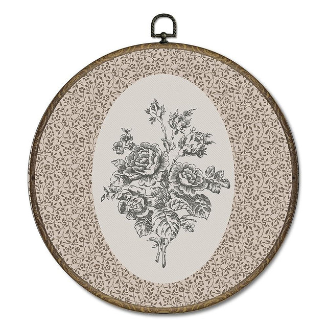 OINDADE Neutral Vintage Flower Round Wall Art Decor, Cottage Core Floral Wall Art Hanging Decor, Botanical Floral WallArt, Vintage Retro Flower Framed Canvas Artwork for Living Room Nursery, 10x10in