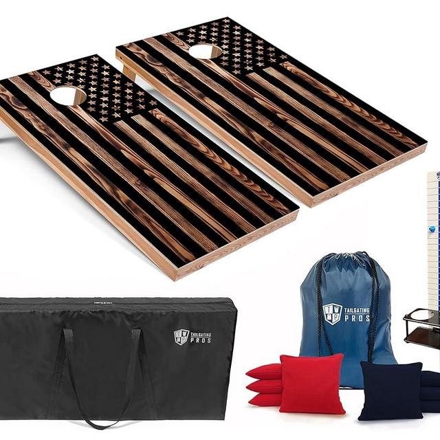 Tailgating Pros Cornhole Boards - 4'x2' Regulation Boards w/Carrying Case, Score Keeper, & Set of 8 Corn Filled Bags w/Tote