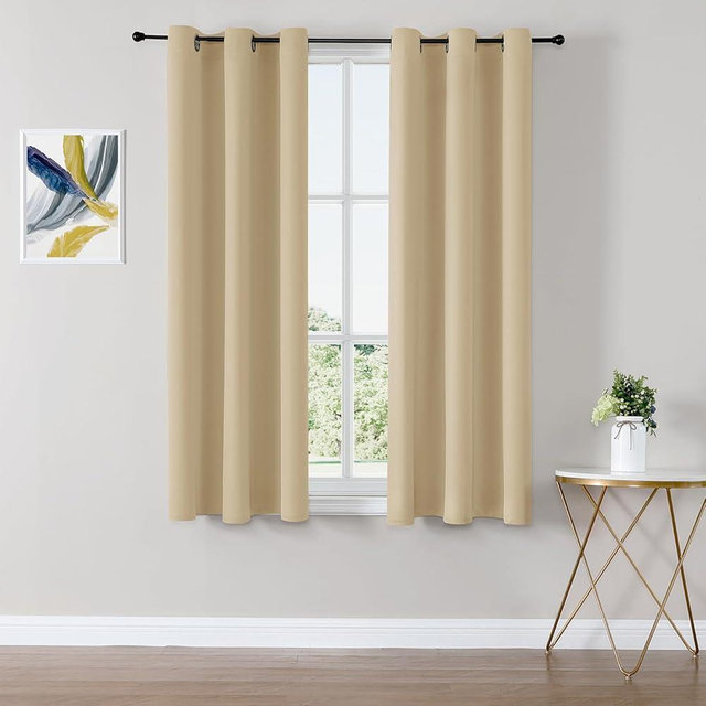 ChrisDowa Blackout Curtains 63 inches Long for Bedroom - 2 Panels Set Grommet Thermal Insulated Room Darkening Curtains for Living Room (Biscotti Beige, 42 x 63 Inch)