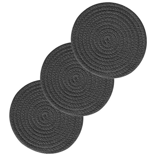 Avalon Pot Holders Trivets for Hot Dishes Hot Pads for Kitchen Trivets for Hot Pots and Pans - Cotton Hot Pads Pot Holders Stylish Large Coasters & Hot Mats (Dark Grey Set of 3 - 7 Inch Diameter)