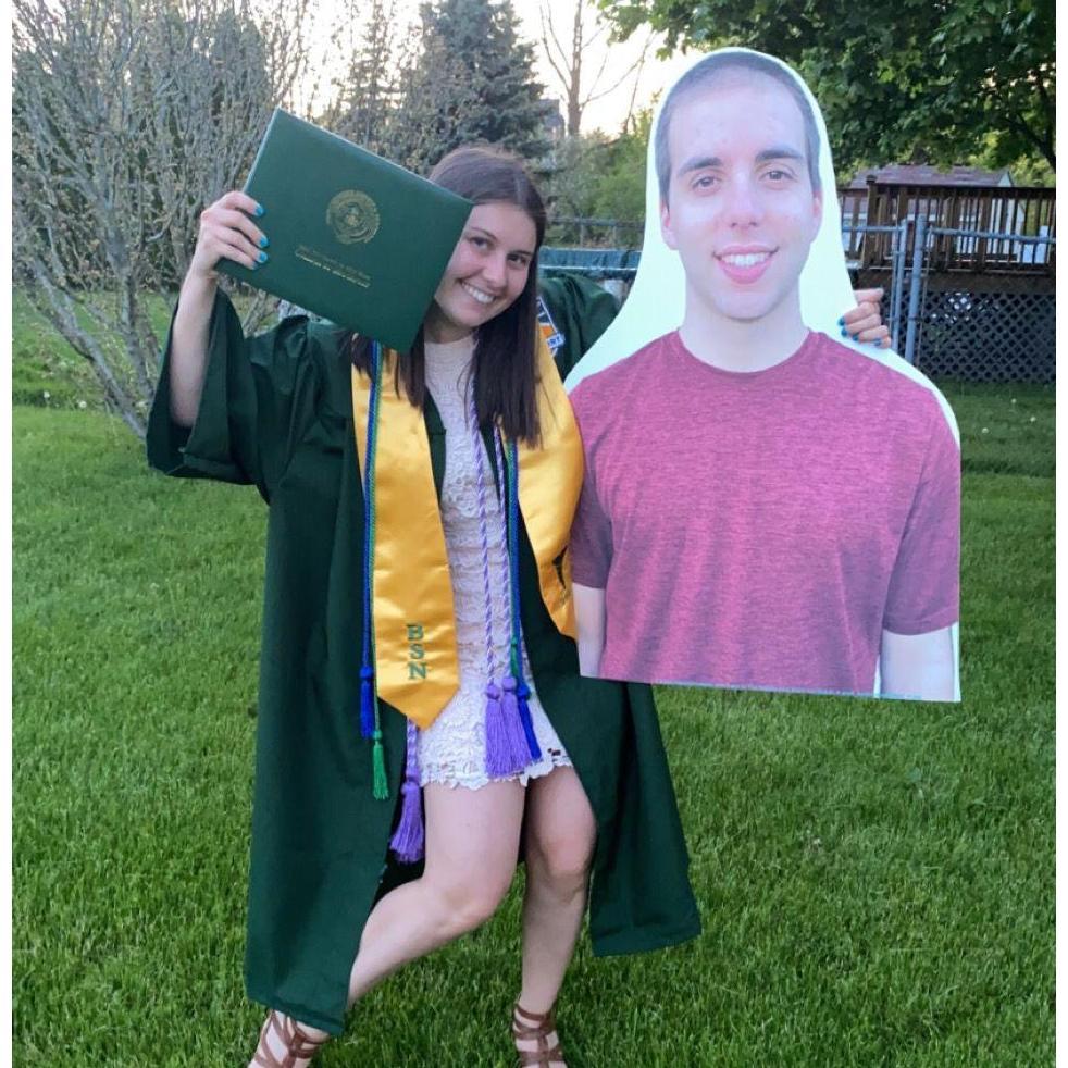 Katie's nursing school graduation during COVID, no one could attend graduation in person. May 2021
