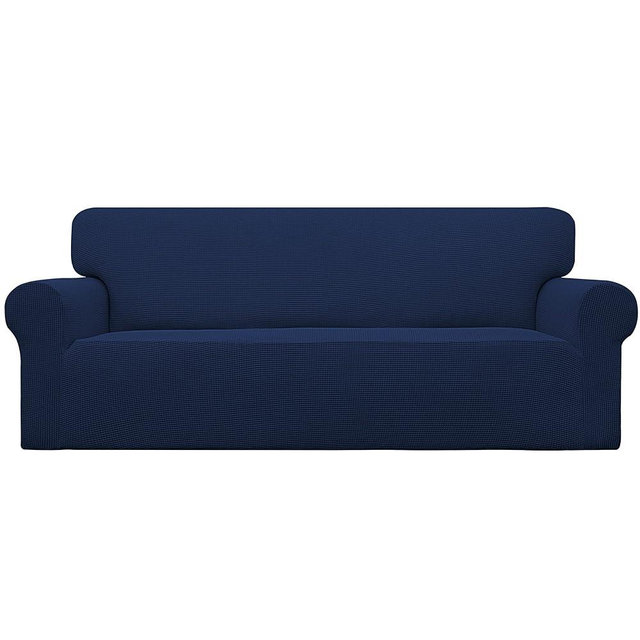 Easy-Going Stretch Sofa Slipcover 1-Piece Sofa Cover Furniture Protector Couch Soft with Elastic Bottom for Kids, Polyester Spandex Jacquard Fabric Small Checks (Sofa, Navy)