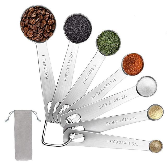 Measuring Spoons set - Stainless Steel Metal Measuring Spoons for cooking baking,Teaspoon Tablespoon Set for Measuring Dry and Liquid Ingredients PUWWOT,set of 7