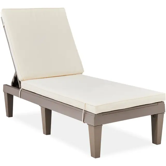 Best Choice Products Outdoor Lounge Chair, Resin Patio Chaise Lounger w/ Seat Cushion, 5 Positions - Brown/Ivory