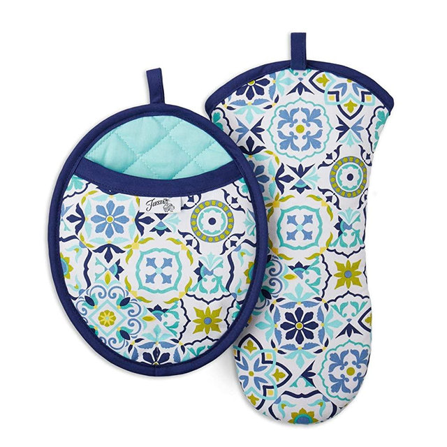Fiesta Worn Tiles Oven Mitt & Pot Holder Set, Blue