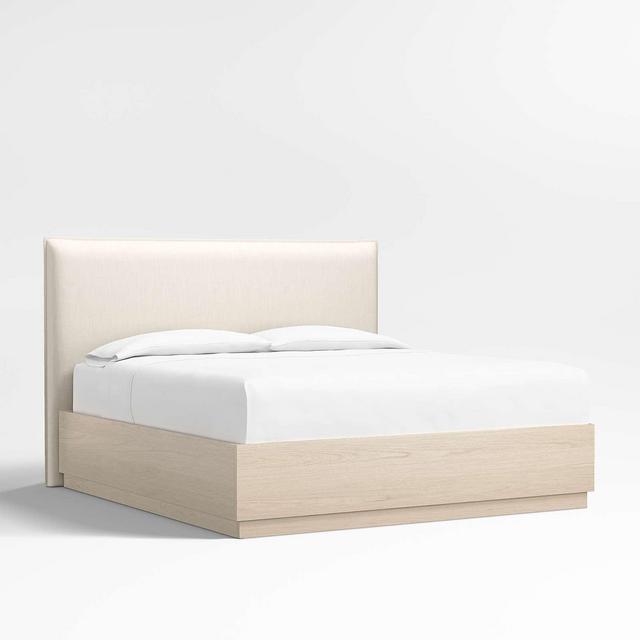 Arvada 54" Ivory Upholstered King Headboard with Batten White Oak Storage Bed Base