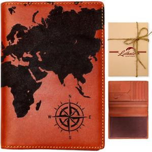 Lethnic Leather Passport Holder Cover Case RFID Blocking Travel Wallet (World Map)