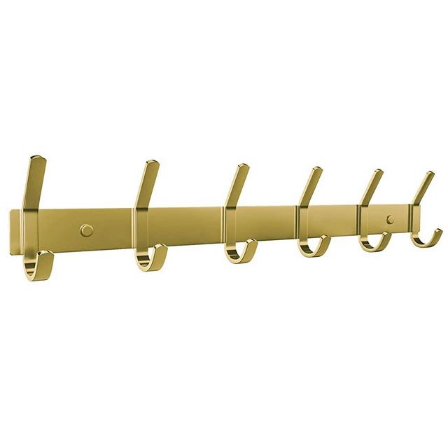 SAYONEYES Coat Rack Wall Mount with 6 Coat Hooks for Hanging - 17 Inch Heavy Duty SUS304 Stainless Steel Brass Finish Waterproof – Wall Hook Rack for Bathroom Kitchen Entryway (Gold)