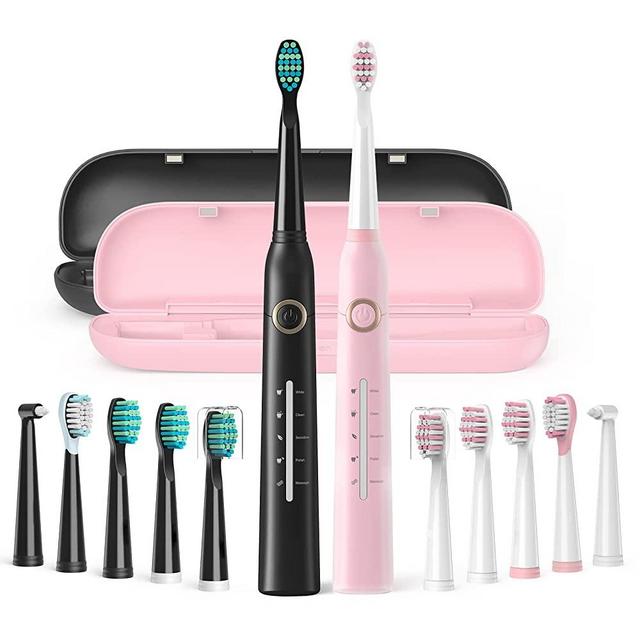 TEETHEORY Electric Toothbrush, 8 Brush Heads Sonic Electric Toothbrush with 40000 VPM Deep Clean 5 Modes, Rechargeable Toothbrushes Fast Charge (with Travel Case, Pink and Black)