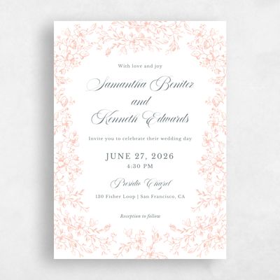 Peach Blush, Orange Wedding Invitation - Venado Portrait
