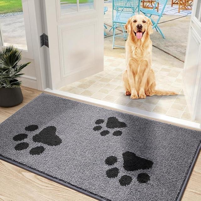 Mibao Door Mat Indoor, Dirt Trapper Doormat for Muddy Paws, Absorbent Mud Mat for Dogs, Non-Slip Washable Entrance Pet Rug, Inside Mat for Front Door, Entryway, Pets, 31.5" x 19.5", Grey