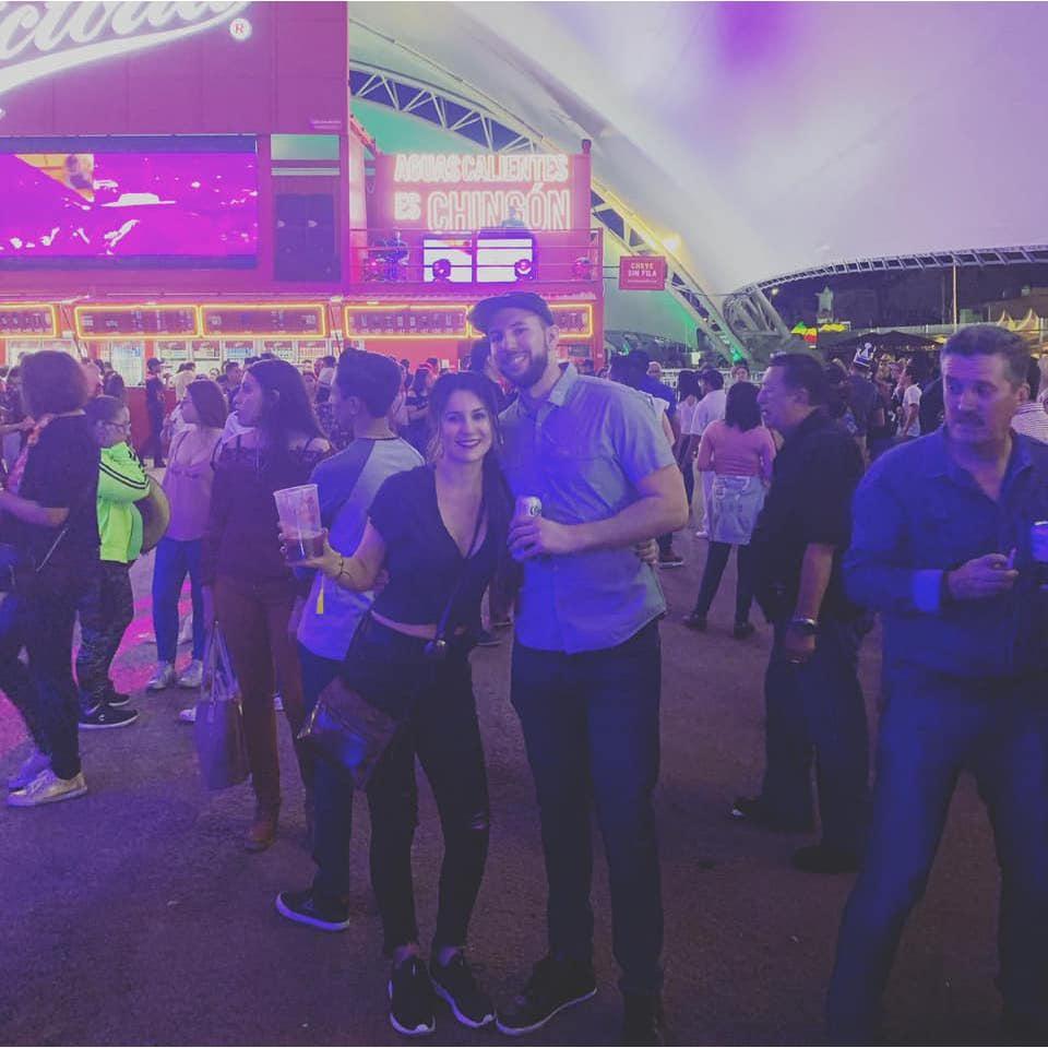 His first time in Aguascalientes, Mexico en La Feria de San Marcos! :) 2019! Banda musica everywhere....Micheladas in our hands.