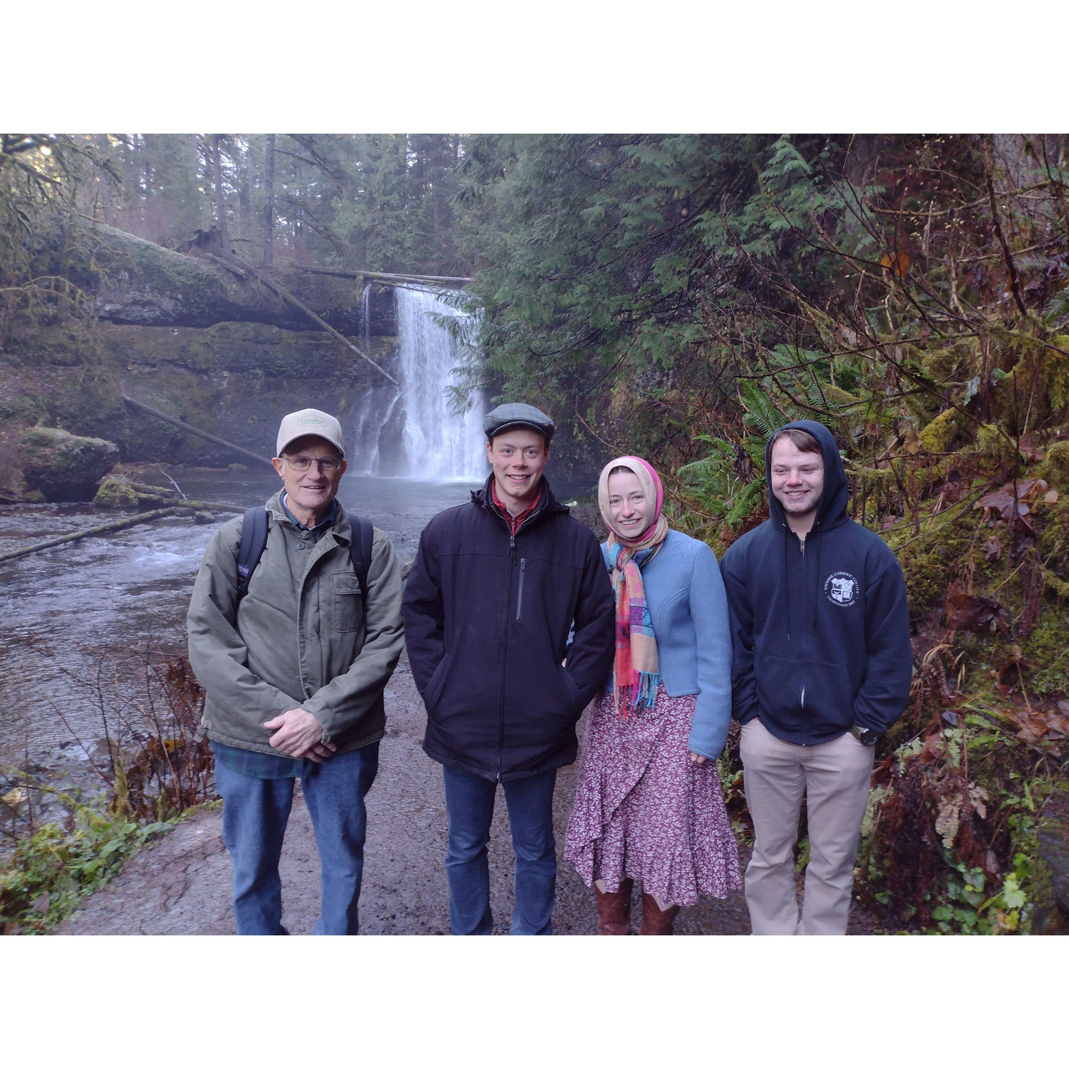 At Silver Falls in Oregon with Grandma and Grandpa Brown over Thanksgiving break, 2023