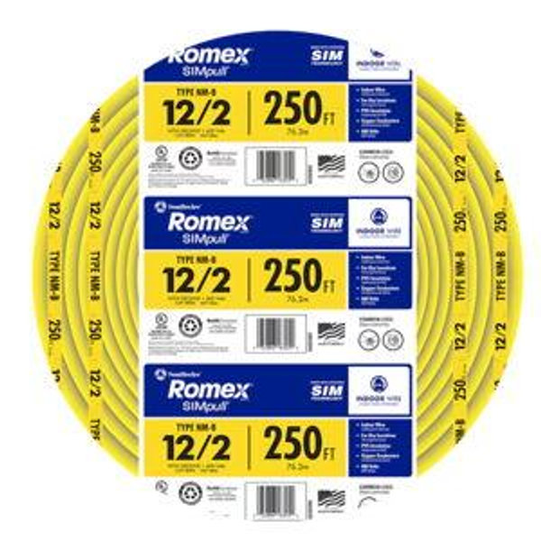 Southwire 250-ft 12 / 2 / Romex SIMpull Solid Indoor CU NM-B W/G Individual pack ( By-the-roll )