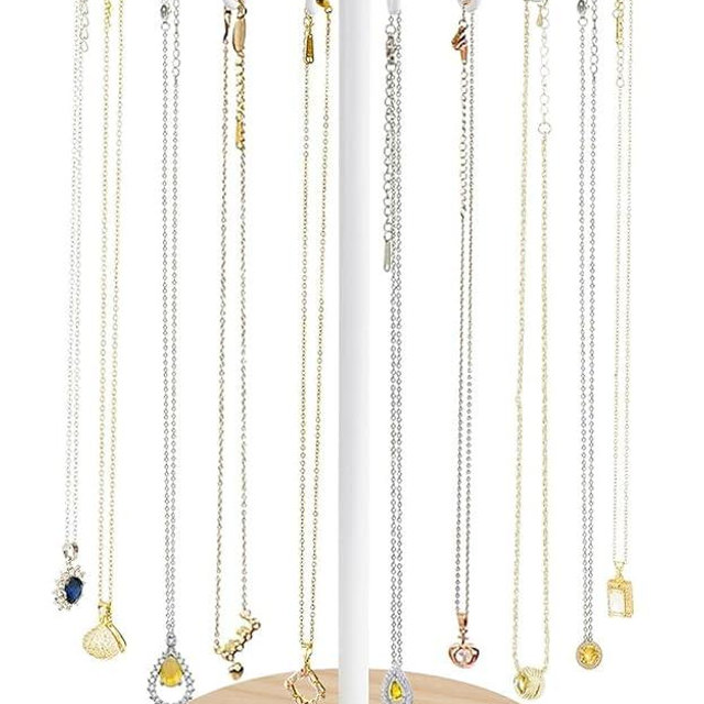 Mkono Necklace Holder Metal Jewelry Display Stand Necklace Organizer with 22 Hooks for Storage and Hanging Bracelet Keychain Home Room Decor for Women,White
