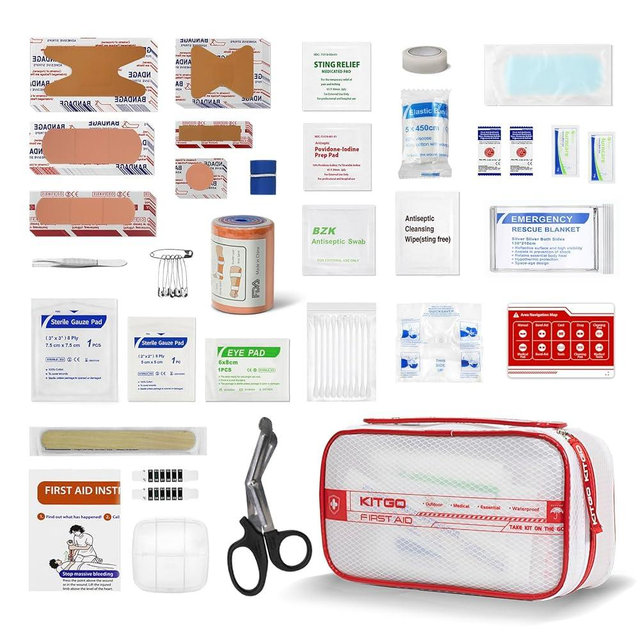 Kitgo First Aid Kit for Home,Travel Medicine kit with Essential Emergency Medical for Travel, Hiking, Sports, Office, Dorm,Waterproof First Aid Kit for Women, Red