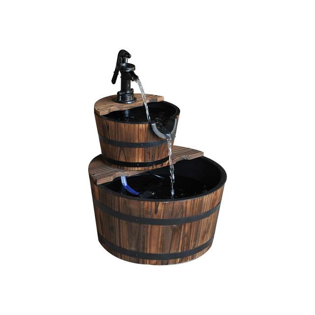 Outsunny Old Fashioned Water Pump Barrel Fountain Fir Wood Backyard Decor