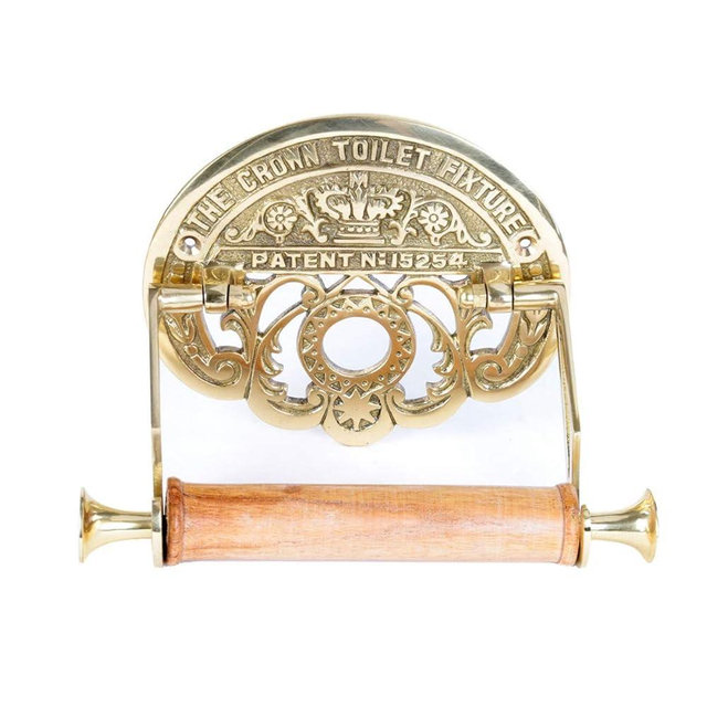 Renovators Supply Bright Brass Crown Style Toilet Paper Holder - Antique Wall Mount Toilet Paper Holder - Vintage Toilet Paper Holder - Victorian Bathroom Decor - Rust Resistant Toilet Tissue Holder
