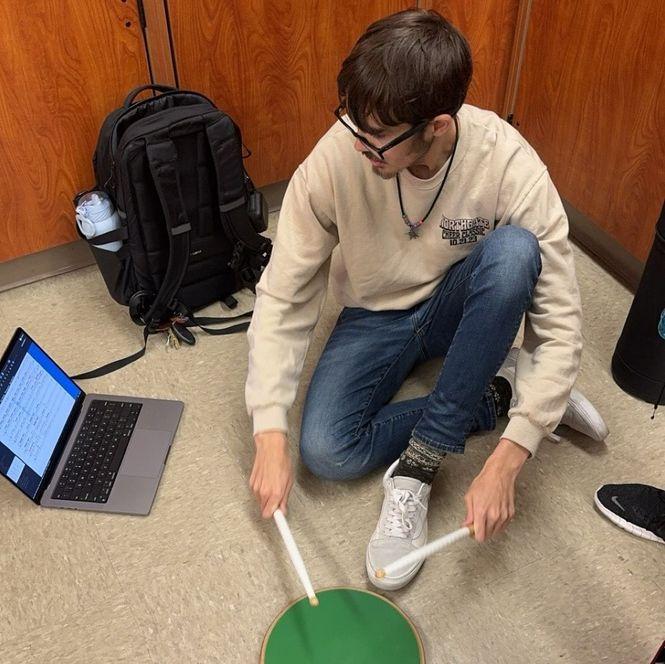 Ryan practicing in the basement!
