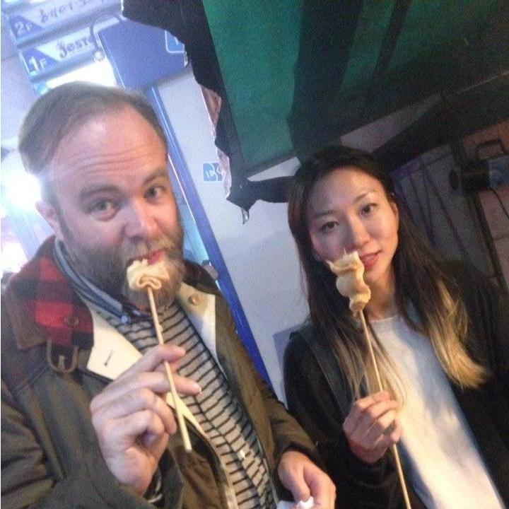 Skewered oden - One of the most popular street food in Korea. In Itaewon, Seoul, 2014