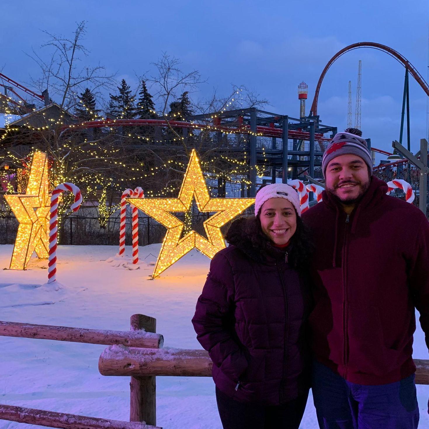 December 2019: 
Phelo's first experience of a real winter and lots of snow! We celebrated the new year together! This pic is at Canada's Wonderland Winterfest, the country's largest theme park! :)