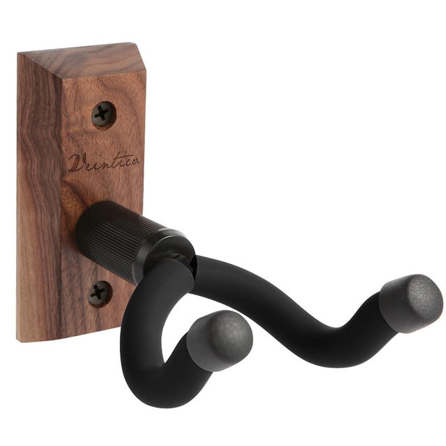 VEINTICO Guitar Wall Mount, Guitar Hangers Hooks Bracket Holder Stand for Acoustic and Electric Guitars Bass Banjo Mandolin, Black Walnut Wood Base