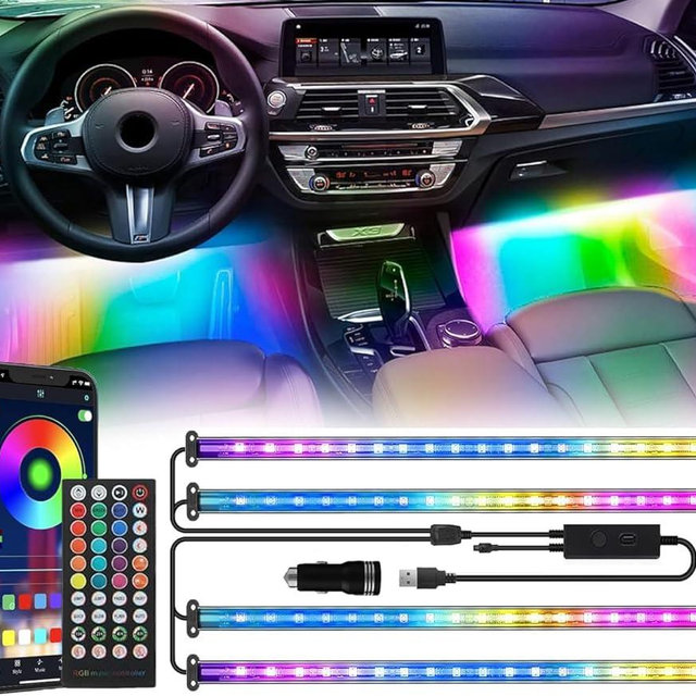 72 LED USB Interior Car Strip Lights Dream Color RGB-IC 12V DC with App RF Remote Control Multicolor Footwell Under Dash Chasing Inside Light Kits Music Sync Mode LED Lights for Cars Truck ATV UTV