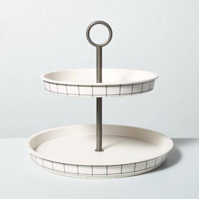 Two-Tier Grid Pattern Bamboo-Melamine Serve Tray Gray/Cream - Hearth & Hand™ with Magnolia