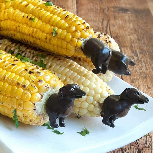 Set of 2 Dog Corn Holders, Corn on The Cob Holders, Hot Dog Corn Holders, Corn on The Cob Skewers, Double Fork Sweet Corn Seat, Home Cooking Fork（4 Pieces）