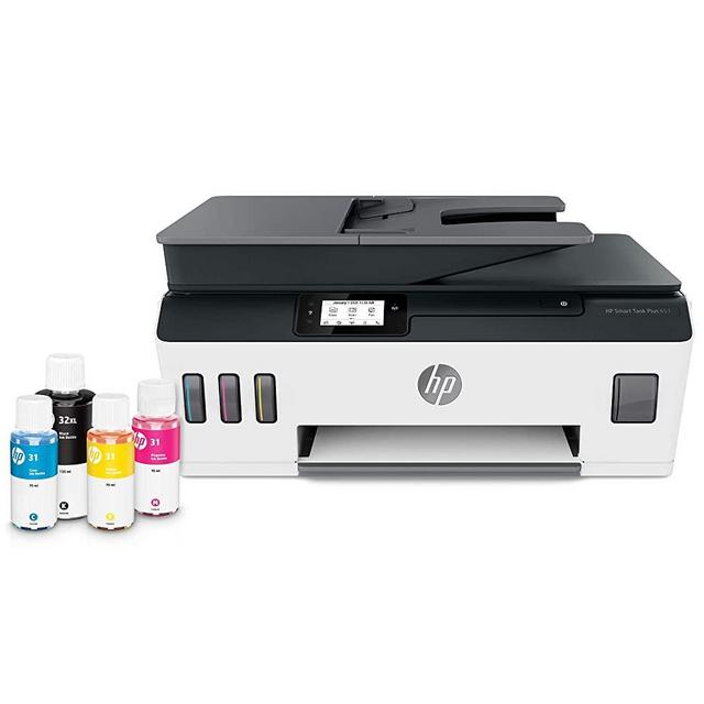 HP Smart -Tank Plus 651 Wireless All-in-One Ink -Tank Printer, up to 2 Years of Ink in Bottles, Auto Document Feeder, Mobile Print, Scan, Copy, Works with Alexa (7XV38A)