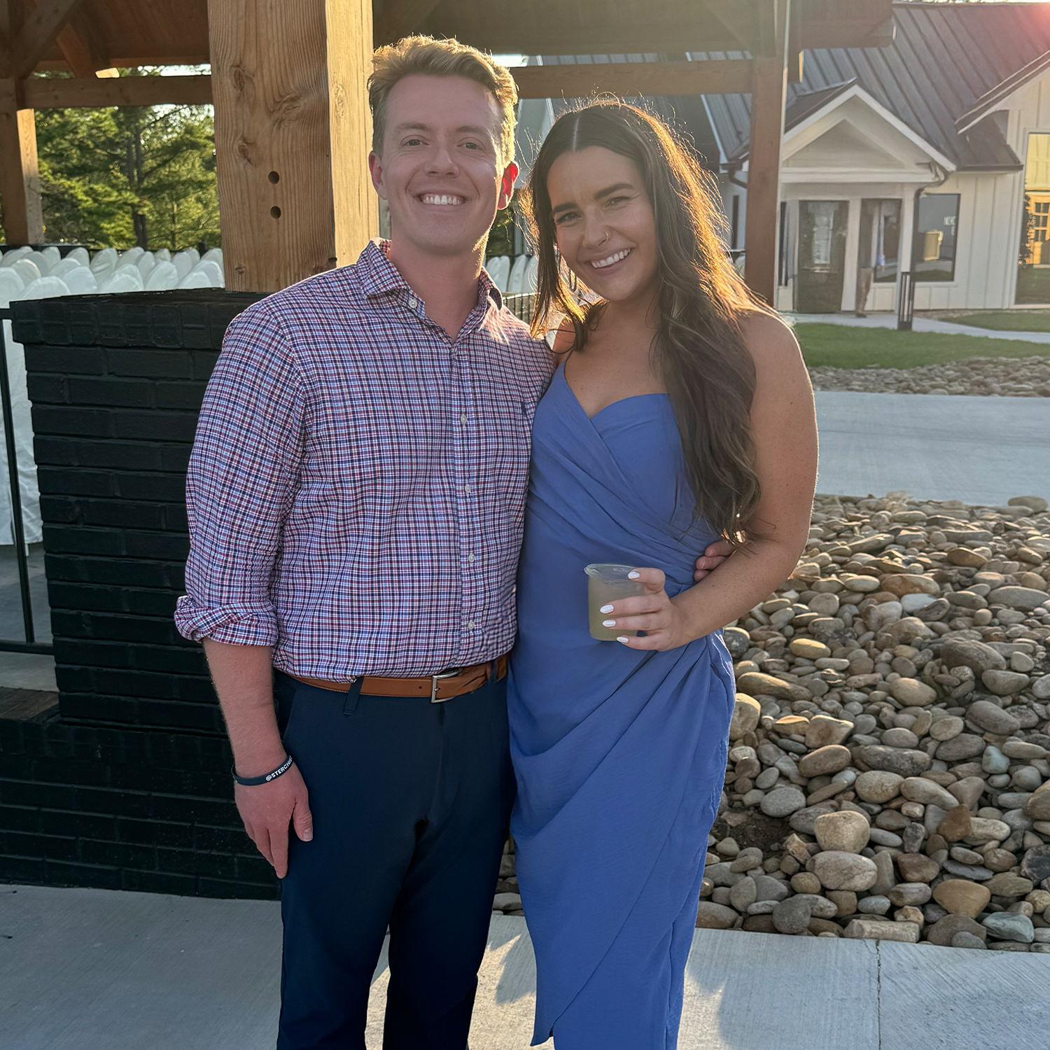 Our first photo together — taken on our second date at a wedding.