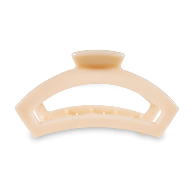 TELETIES - Large Open Claw Clip - Strong Grip, Bendable Teeth, Comfortable Open Cutout Design - Ideal for Long, Thick, Curly, or Wavy Hair - For All Hair Textures - Almond Beige
