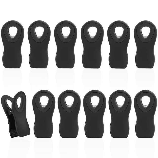 12 Pack Magnetic Chip Clips Bag Clips Food Bag Clips for Food Packages, Kitchen Clips with Magnet for Refrigerator, Plastic Bag Clips for Food Storage, Chips Bag and Snack Bag - Black