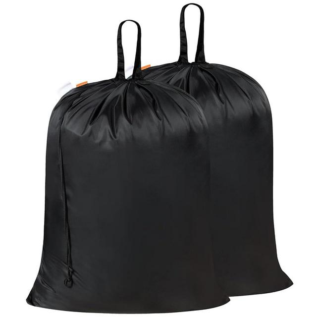 Polecasa Extra Large Heavy Duty Laundry Bag with 130gsm Tear Resistant Fabric and Handles, Easy to Carry Waterproof Dirty Clothes Drawstring Bag, Washable Hamper Bag for Travel, 2 Pack 28”x36”, Black