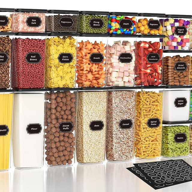 Nifogo Airtight Food Storage Containers with Lids 26 Pack, kitchen Storage Containers, Kitchen and Pantry Organization Set, for Cereal, Flour, Sugar, Pasta, Dry Food, Include 60 Labels