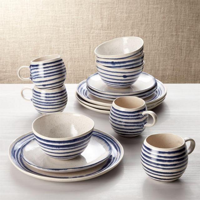 Lina Blue Stripe 16-Piece Place Setting