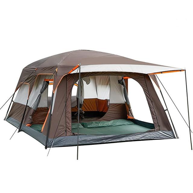KTT Extra Large Tent 12 Person(Style-B),Family Cabin Tents,2 Rooms,Straight Wall,3 Doors and 3 Windows with Mesh,Waterproof,Double Layer,Big Tent for Outdoor,Picnic,Camping,Family,Friends Gathering.…