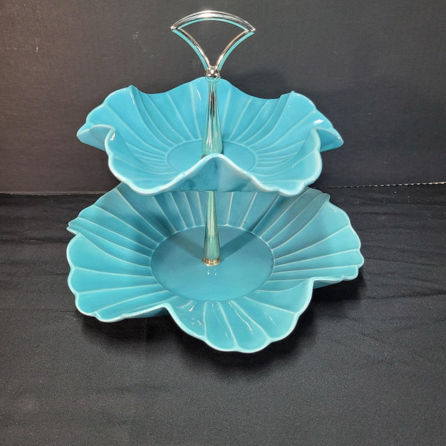 California Potter (1960's) 2-Tier Snack Tray Turquoise Blue
