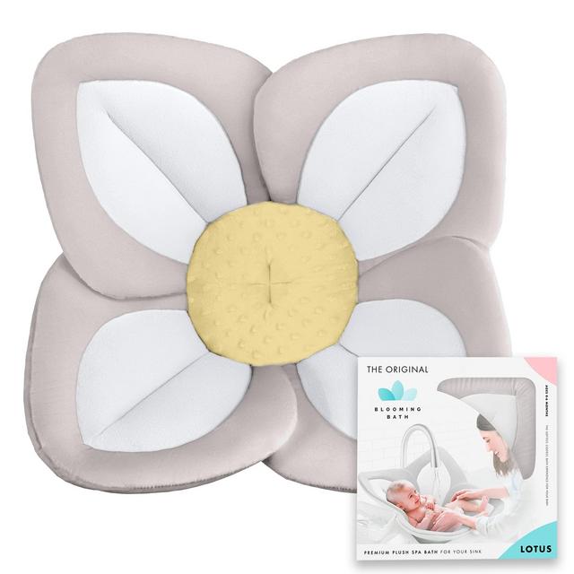 Blooming Bath Lotus - Baby Bath Seat for Sink - Premium Baby Bathtub - Newborn Bath Baby Essentials - Baby Gifts - Gray/White/Yellow - 33"