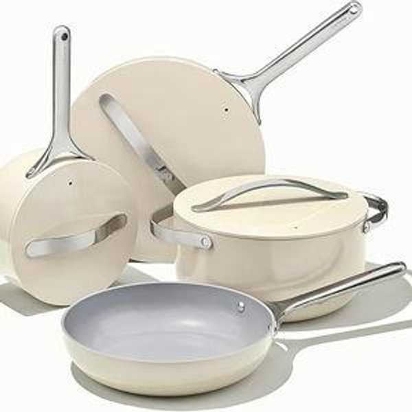 Caraway Nonstick Ceramic Cookware Set (12 Piece) Pots, Pans, 3 Lids and Kitchen Storage - Non Toxic - Oven...