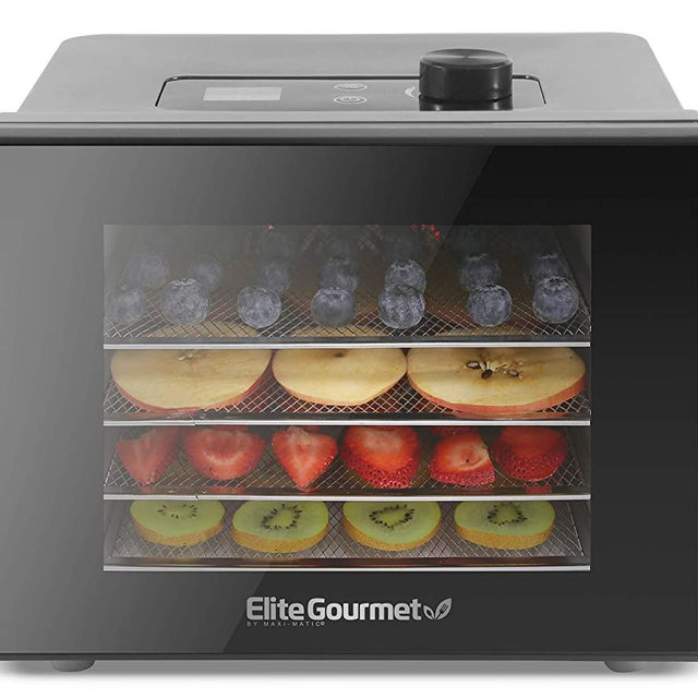 Elite Gourmet Food Dehydrator, Stainless Steel Trays Food Dehydrator, Adjustable Temperature Controls, Jerky Herbs Fruit Veggies Snacks