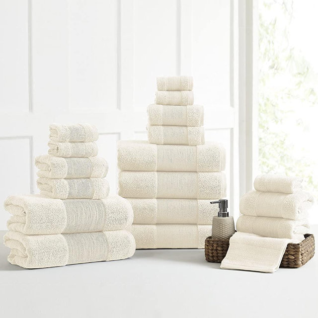 Amrapur Overseas 5ACT18PE-IVY-ST Air Cloud 100-Percent Combed Cotton Towel Set, 18-Piece, Ivory