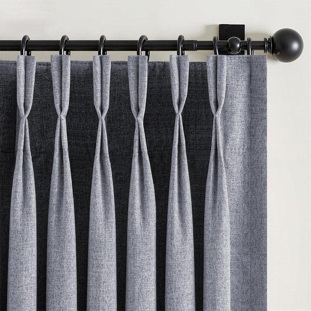 HushLoom Pinch Pleated Full Blackout Curtains for Bedroom & Living Room, Linen Textured Thermal Insulated Blackout Window Curtains & Drapes 84 Inches Long, 2 Panels Set(40" W x 84" L, Stone Blue)