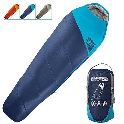 WINNER OUTFITTERS Mummy Sleeping Bag with Compression Sack, It's Portable and Lightweight for 3-4 Season Camping, Hiking, Traveling, Backpacking and Outdoor