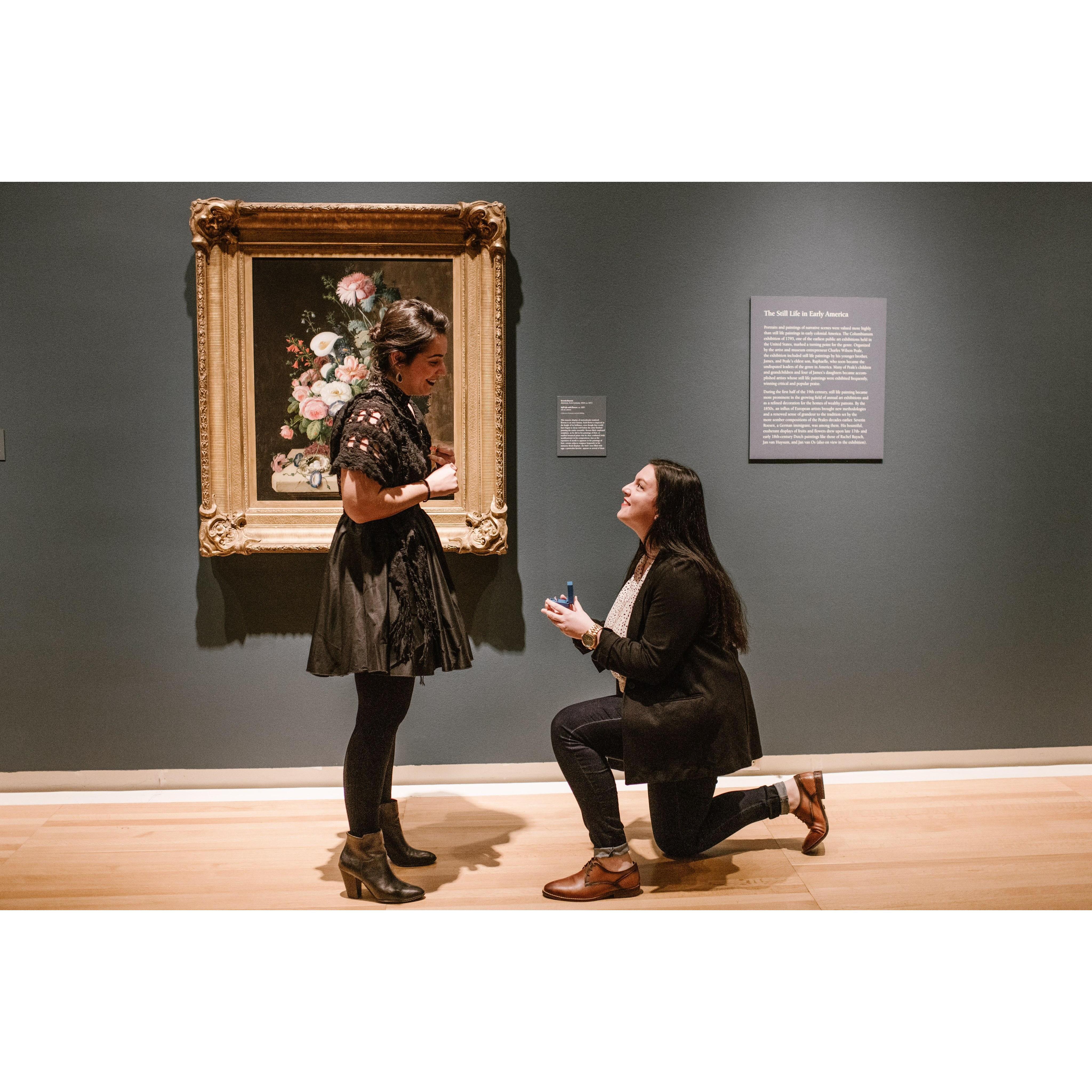 Lauren proposed to Jacquie at the Carnegie Museum of Natural History's Still Life Gallery. Photo by Kristy Lumsden!