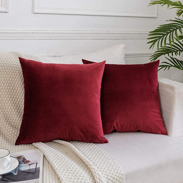 JUSPURBET Decorative Velvet Throw Pillow Covers for Sofa Couch Bed,Solid Soft Pillowcase Set of 2,22x22 Inches,Burgundy
