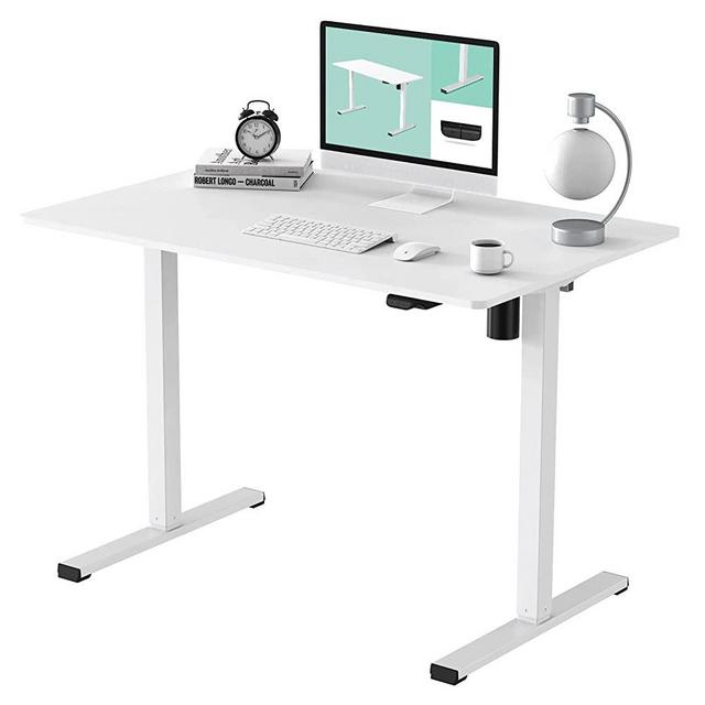 FLEXISPOT White Standing Desk 48 x 24 Inches Height Adjustable Desk, Whole-Piece Desktop Electric Sit Stand Up Desk Home Office Desks (48INCH White Desktop + White Frame)